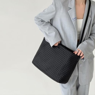 JINMANXUE Vegan Leather Woven Boston Bag for Women