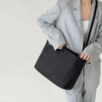 JINMANXUE Vegan Leather Woven Boston Bag for Women