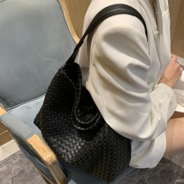 JINMANXUE Vegan Leather Woven Boston Bag for Women