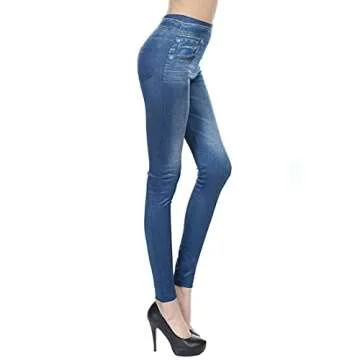 Trendy Blostirno Denim Look Leggings for Comfort and Style
