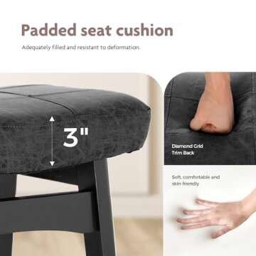 ALPHA HOME Bar Stools Set of 2, Solid Wood Saddle Kitchen Stools with Black PU Leather Cushion Counter Height Barstools with Wooden Base for Kitchen Dining Cafe, 24 Inch, Black, 2PCS