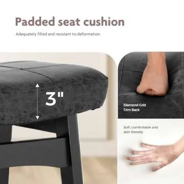 ALPHA HOME Bar Stools Set of 2, Solid Wood Saddle Kitchen Stools with Black PU Leather Cushion Counter Height Barstools with Wooden Base for Kitchen Dining Cafe, 24 Inch, Black, 2PCS