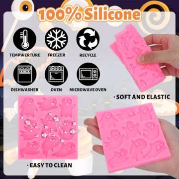 Whaline 4 Packs Halloween Ghost Fondant Silicone Molds Cute Spooky Ghost Chocolate Candy Mould for Halloween Kitchen Party Baking Crafts Decor Supplies