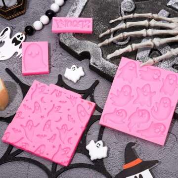 Whaline 4 Packs Halloween Ghost Fondant Silicone Molds Cute Spooky Ghost Chocolate Candy Mould for Halloween Kitchen Party Baking Crafts Decor Supplies