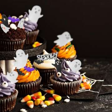 Whaline 4 Packs Halloween Ghost Fondant Silicone Molds Cute Spooky Ghost Chocolate Candy Mould for Halloween Kitchen Party Baking Crafts Decor Supplies