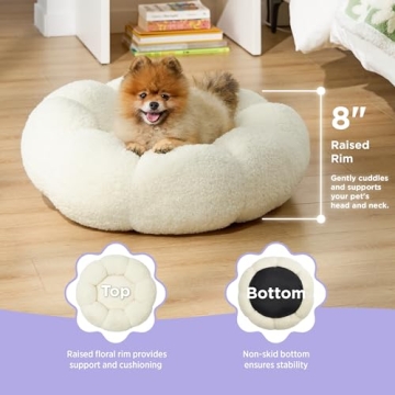 Lesure Calming Dog Bed - Plush Flower Shape for Cats