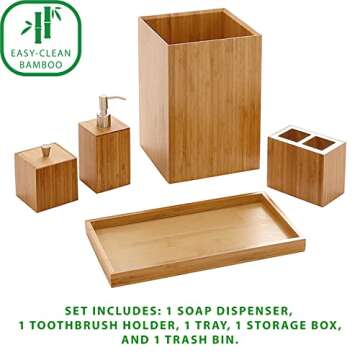 Seville Classics Bamboo Bathroom Organizer Set - 5 Pieces