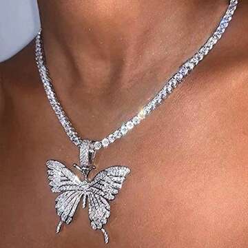 VESOCO Gorgeous Butterfly Choker Necklace Layered Tennis Chain Crystal Iced Out Butterflies Necklace...