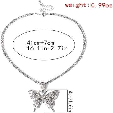 VESOCO Gorgeous Butterfly Choker Necklace Layered Tennis Chain Crystal Iced Out Butterflies Necklaces Sparkly Butterfly Chain Jewelry for Women (Silver Style 2)