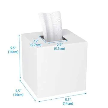 HIIMIEI Acrylic Tissue Box Cover 5.4x5.4x5.4'' Tissue Holder Napkin Dispenser for Home Office Restaurant-White