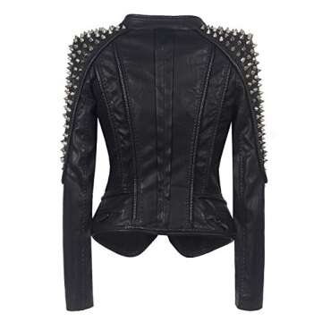 LFSS Women’s Punk Rivet Motorcycle Jacket - Asymmetric Zipper & Studded Design