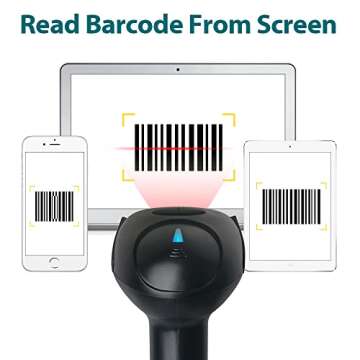 Wireless Barcode Scanner 2-in-1 (2.4Ghz Wireless+USB 2.0 Wired) Rechargeable 1D Barcode Reader USB Handheld Bar Code Scanner with USB Receiver (1D Wireless)