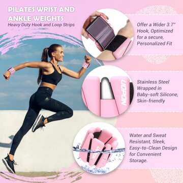 Wrist Ankle Weights Set of 2 - Adjustable Silicone Weight Bangles for Fitness