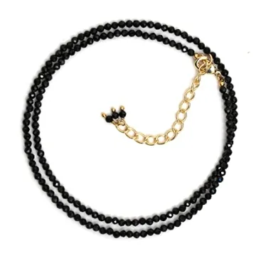 Gempires Black Spinel Beaded Choker Necklace for Women, Black Faceted Beads 2.4-2.5 mm, Black Spinel...