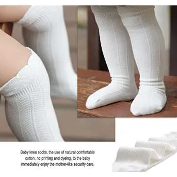 EPEIUS 5 Pair Pack Little Girls Boys Seamless Uniform Knee High Socks Kids Girls Tube Ruffled Stockings for 3-5 Years,White/Black/Grey/Pink/Beige