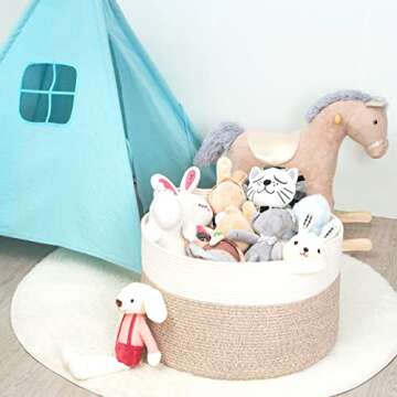 MINTWOOD Design Extra Large 22 x 14 Inches Decorative Cotton Rope Basket, Blanket Basket Living Room...