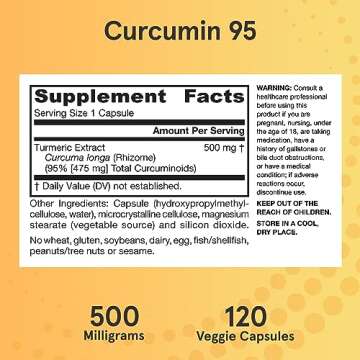 Jarrow Formulas Curcumin 95 500 mg, Turmeric Curcumin Extract for Antioxidant Support, Bone and Joint Support Dietary Supplement, 120 Veggie Capsules, Up to 120 Servings