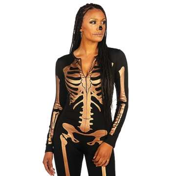 Tipsy Elves Form Fitting & Flattering Skeleton Bodysuit for Halloween - Women's Sexy Skeleton Costum...