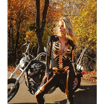 Flattering Gold Skeleton Bodysuit for Halloween - Women's Costume