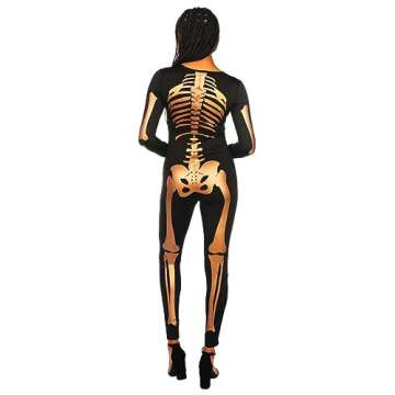 Flattering Gold Skeleton Bodysuit for Halloween - Women's Costume