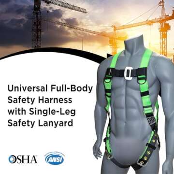 AFP Universal Full-Body Fall Protection Safety Harness w/Dorsal D-Ring Tongue Buckle Legs Hi-Viz Gre...