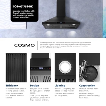 COSMO 30" Ducted Wall Mount Range Hood - Matte Black