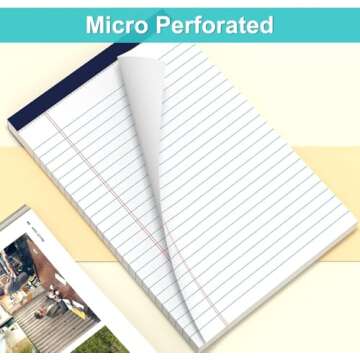MuiAng Legal Pads 5" x 8" College Ruled Small Legal Note Pads, 80gsm/21lb White Lined Paper, 30 Sheets per Notepad, 6 Pads per Pack, Perforated To Do List Writing Pads for Versatile Use