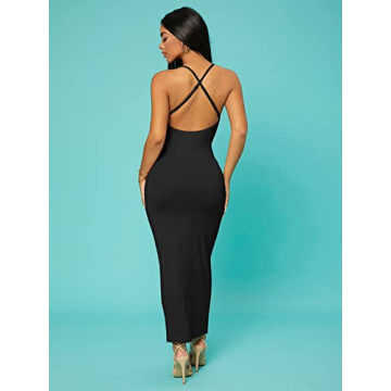 Verdusa Women's Criss Cross Backless Long Cami Dress Black S