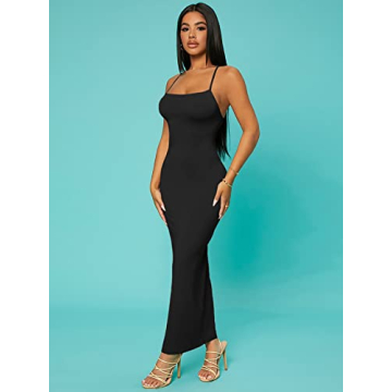 Verdusa Women's Criss Cross Backless Long Cami Dress Black S