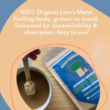 Lion's Mane Extract Powder by Malama, Organic Fruiting Body Lions Mane Mushroom Powder, Superfood Adaptogenic, Supports Memory, Focus, Brain, & Nerves