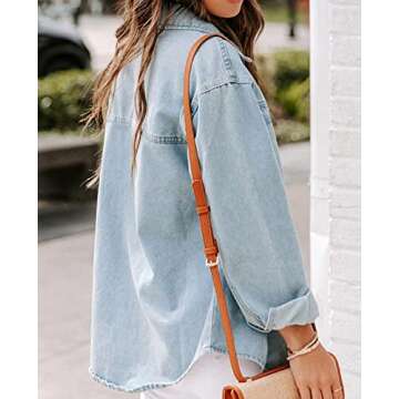 Ladyful Women's Oversized Denim Shirt Shacket Long Sleeve Jean Jacket Coat