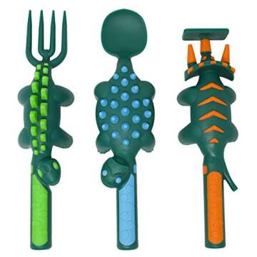 Constructive Eating - Toddler Dinosaur Utensils Made in USA - Silverware for Toddlers - Utensils for...