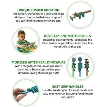 Constructive Eating - Toddler Dinosaur Utensils Made in USA - Silverware for Toddlers - Utensils for Kids - Constructive Eating Utensil Set