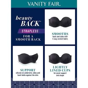 Vanity Fair Women's Beauty Back Smoothing Strapless Bra, 4-Way Stretch Fabric, Lightly Lined Cups Up to H