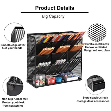 Marbrasse Mesh Desk Organizer 9 Compartment Pen Holder
