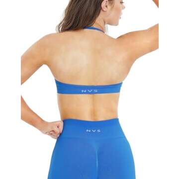 NEWVISISTER NVS Sports Bras for Women Open Back Amplify Halter Bra Adjustable Straps Padded Seamless Workout Crop Tops, Blue, Small