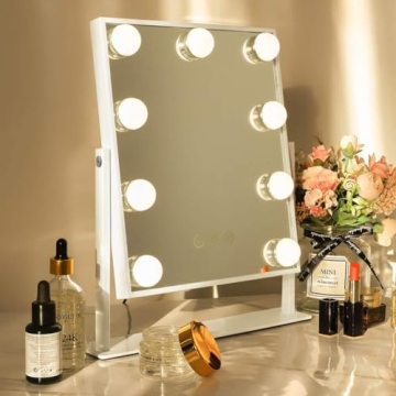 Hansong Vanity Mirror with 9 LED Bulbs - Lighted Makeup Mirror with 360 Rotation