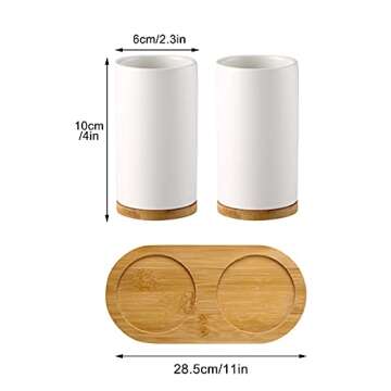 EKDJKK Toothbrush Holder Cup Ceramics & Bamboo for Bathroom, Tooth Brush Cup Holder & Organizer, Spa...
