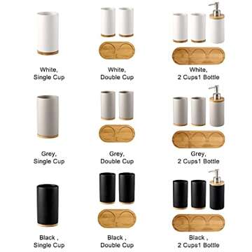 EKDJKK Toothbrush Holder Cup Ceramics & Bamboo for Bathroom, Tooth Brush Cup Holder & Organizer, Space Saving (Matte White, Double Cup)