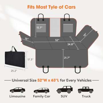 MIXJOY Back Seat Extender for Dogs, Hard Bottom Dog Car Seat Cover for Back Seat Protector, Waterproof Dog Backseat Cover for Car, Foldable Dog Hammock for Car Travel Accessories, Black