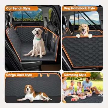 MIXJOY Back Seat Extender for Dogs, Hard Bottom Dog Car Seat Cover for Back Seat Protector, Waterproof Dog Backseat Cover for Car, Foldable Dog Hammock for Car Travel Accessories, Black