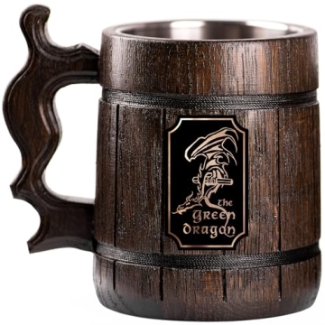 WildMugs Lord Rings Green Dragon Beer Mug, Personalized Stein, Wooden Tankard