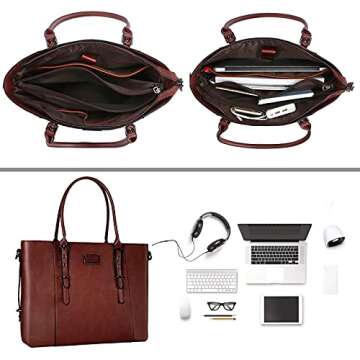 MOSISO PU Leather Laptop Tote Bag for Women (17-17.3 inch), Waterproof Large Capacity Business Work ...