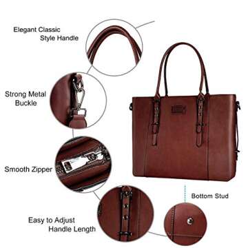 MOSISO PU Leather Laptop Tote Bag for Women (17-17.3 inch), Waterproof Large Capacity Business Work Briefcase Shoulder Laptop Bag, Brown