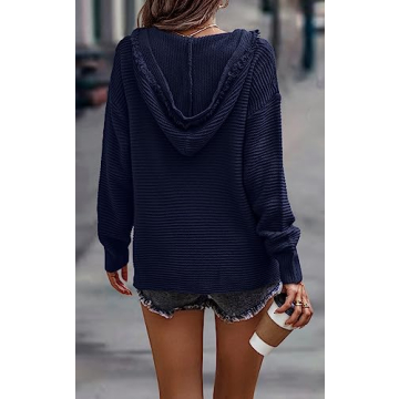 PRETTYGARDEN Womens Sweaters Casual V Neck Pullover Soft Loose Knit Sweatshirt Fall Sweatshirt For Women (Navy, Small)