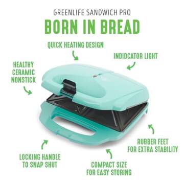 GreenLife Pro Electric Panini Press - Healthy Ceramic Nonstick Sandwich Maker