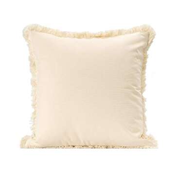 blue page Woven Tufted Decorative Throw Pillow Covers - Bohemian Home Decor Cushion Cover with Fringes, Modern Square Cotton Pillow Cases, Accent Pillows for Bed (Grey Stripe, 18x18 Inches)