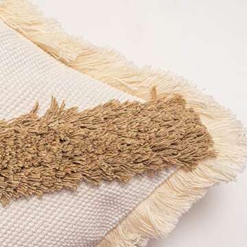 blue page Woven Tufted Decorative Throw Pillow Covers - Bohemian Home Decor Cushion Cover with Fringes, Modern Square Cotton Pillow Cases, Accent Pillows for Bed (Grey Stripe, 18x18 Inches)