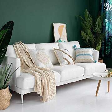 blue page Woven Tufted Decorative Throw Pillow Covers - Bohemian Home Decor Cushion Cover with Fringes, Modern Square Cotton Pillow Cases, Accent Pillows for Bed (Grey Stripe, 18x18 Inches)