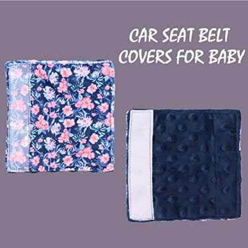 Baby Car Seat Belt Covers, Floral Stroller Seat Strap Covers, Car Seat Straps Shoulder Pads for Girls Boys, Minky Seat Belt Protectors for Car Seats/Pushchair, for Kids Newborn Infants Toddlers